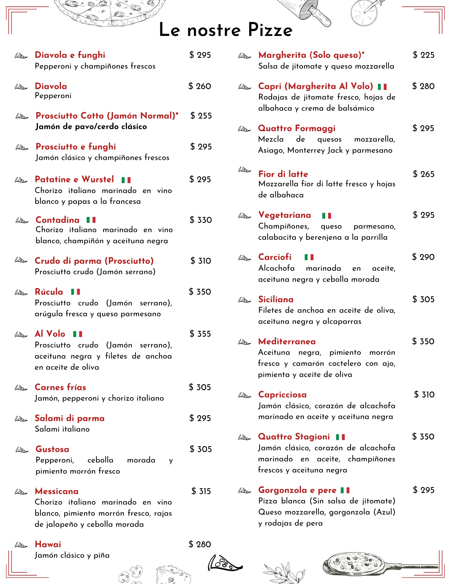 Menú Pizzería Al Volo